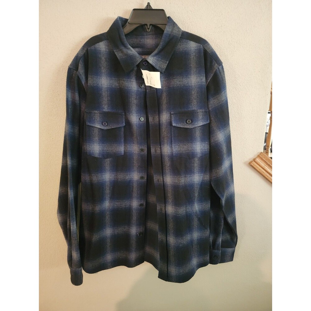 Slate & Stone Blue Plaid Flannel Shirt Mens L Heavyweight Gorpcore Cabincore